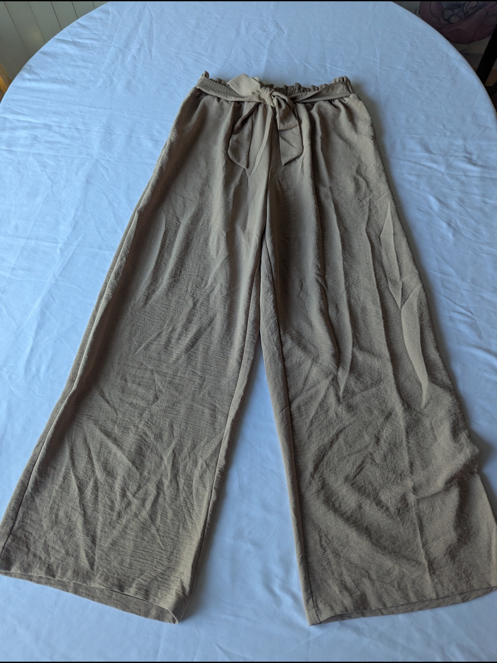 Wide Leg Tie-Waist Pants in Tan Brown